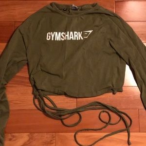 Gymshark khaki long sleeve ribbon crop top